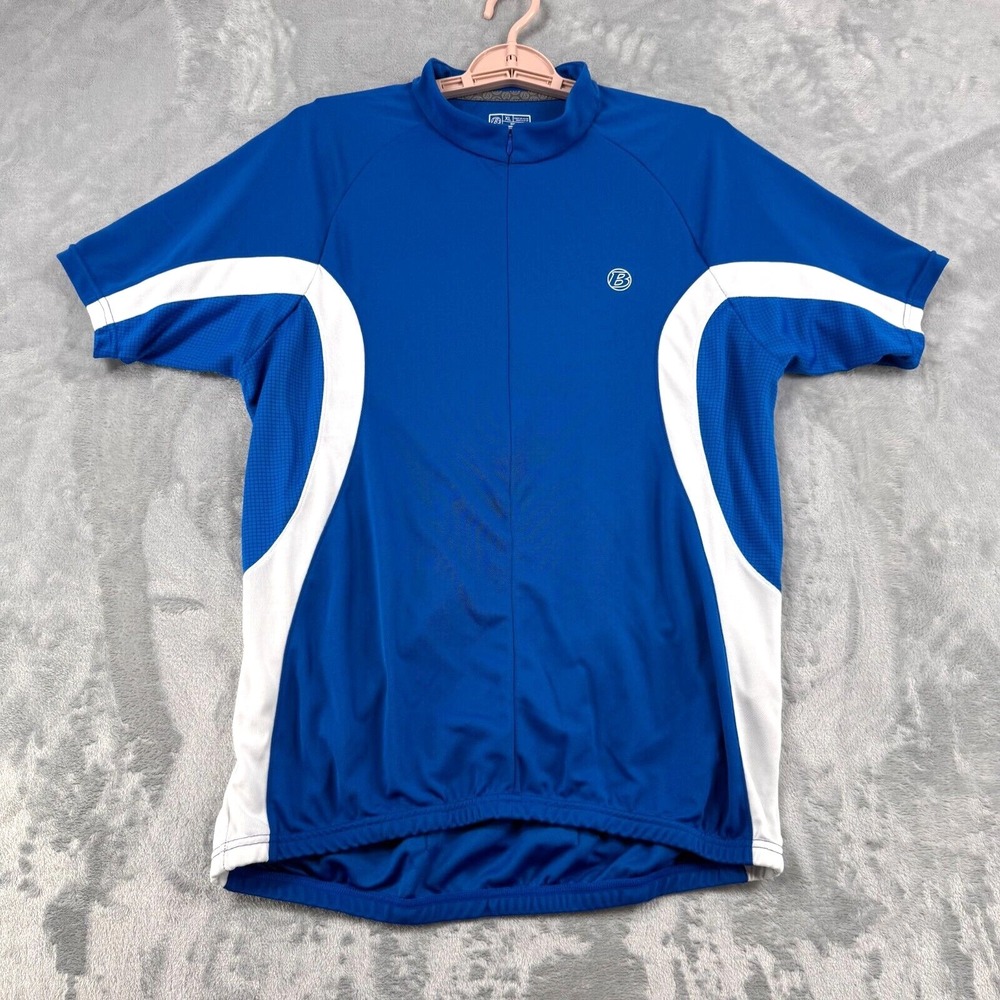 Bontrager Cycling Jersey Men's XL Blue White 1/2 Zip Pockets Short Sleeve Biking